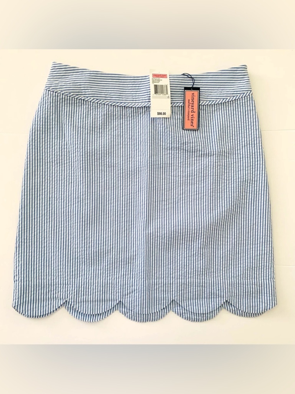 Vineyard Vines Girls Blue Stripe Scallop Hem Cotton Skirt